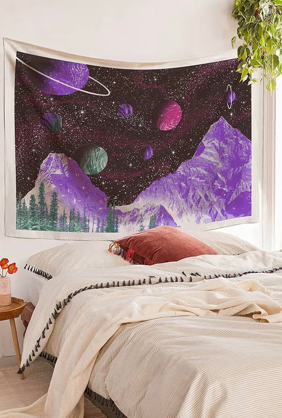 Aesthetic Bohemian Wall Hanging Mountain and Planets Tapestries