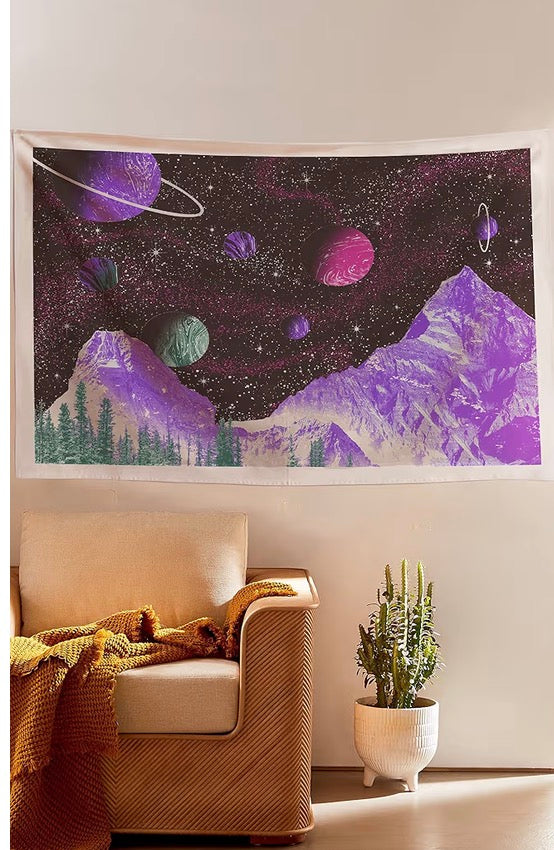 Aesthetic Bohemian Wall Hanging Mountain and Planets Tapestries