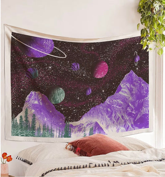 Aesthetic Bohemian Wall Hanging Mountain and Planets Tapestries