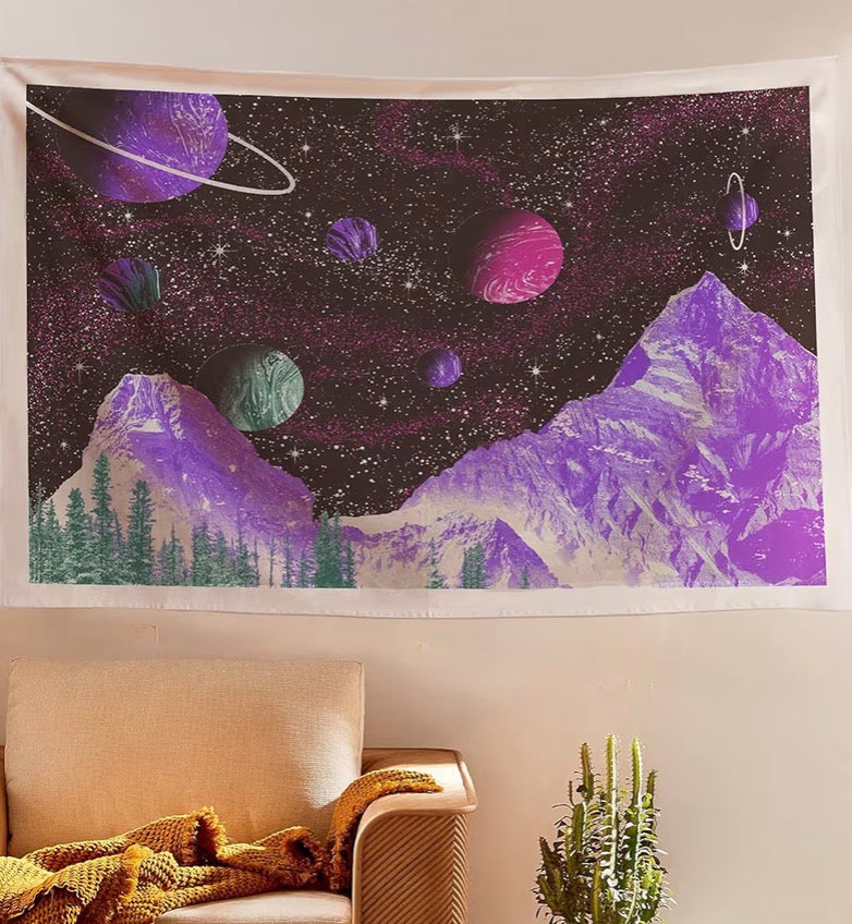 Aesthetic Bohemian Wall Hanging Mountain and Planets Tapestries