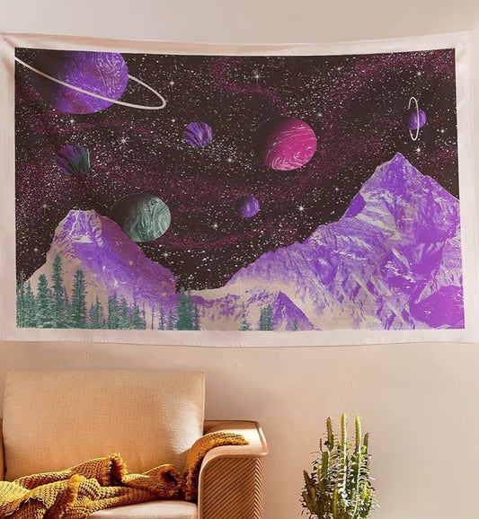 Aesthetic Bohemian Wall Hanging Mountain and Planets Tapestries